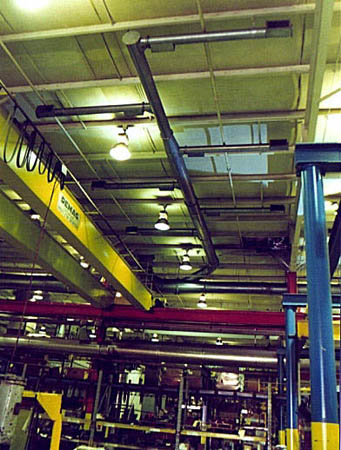 Example of ceiling-located duct for collection of air containing welding fume
